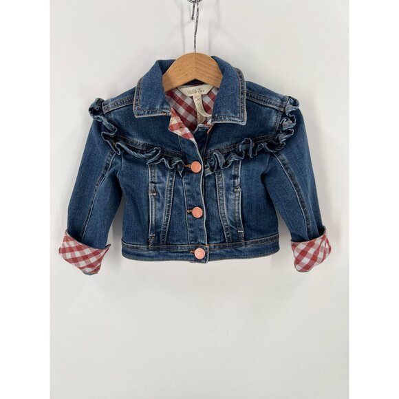 Matilda Jane Girls Size 2 Ruffled Gingham Denim Jacket Boho Whimsical - Picture 1 of 13